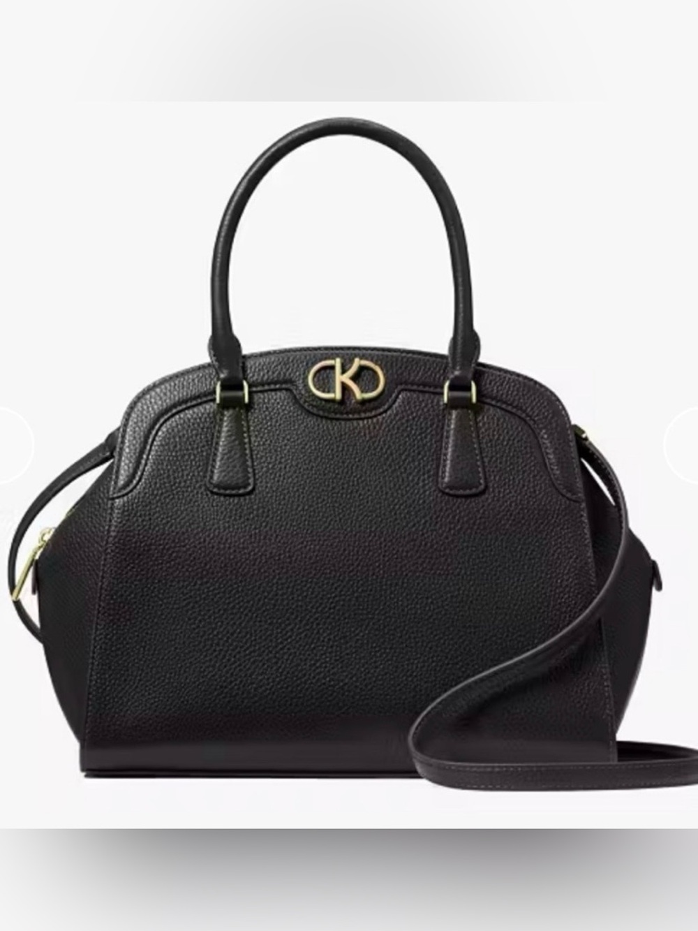 NWT Kate Spade Black Pebbled Leather Dome Satchel with Gold Hardware and Strap